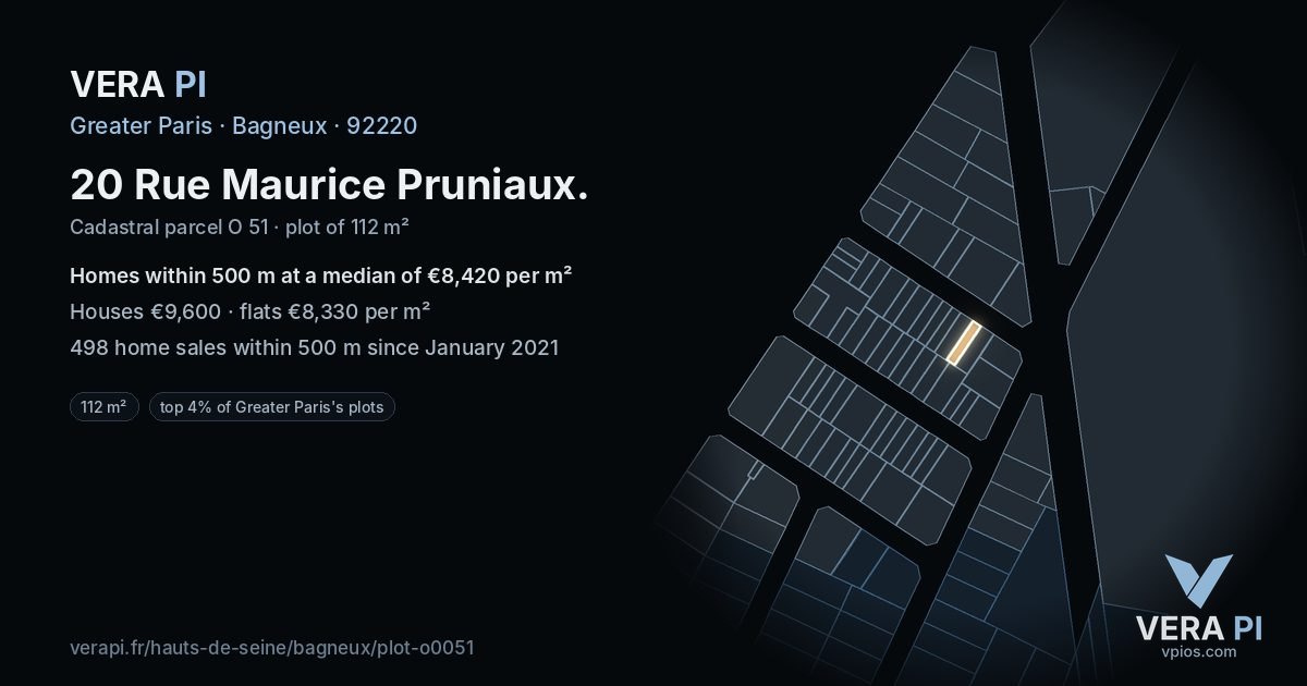 20 Rue Maurice Pruniaux, Bagneux at night – the plot lit, the parcels around coloured by the prices near them