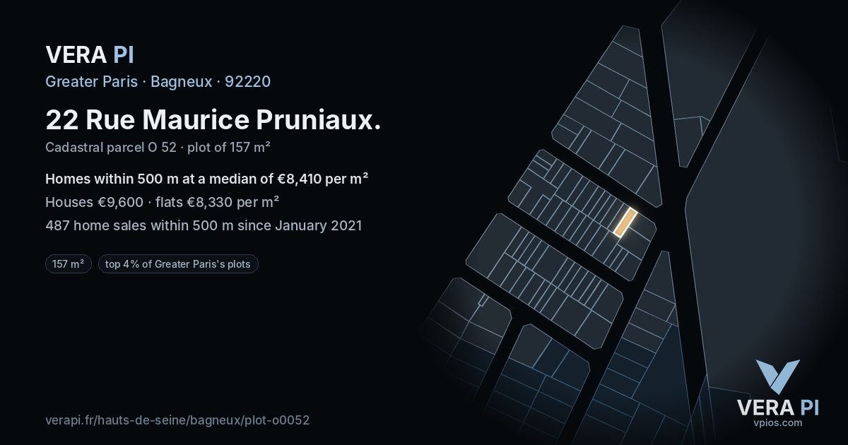 22 Rue Maurice Pruniaux, Bagneux at night – the plot lit, the parcels around coloured by the prices near them