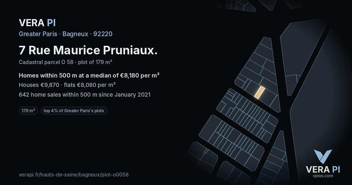 7 Rue Maurice Pruniaux, Bagneux at night – the plot lit, the parcels around coloured by the prices near them