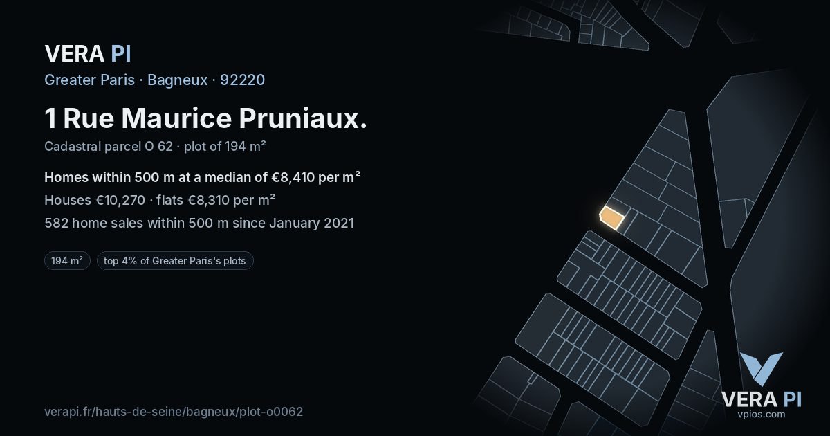 1 Rue Maurice Pruniaux, Bagneux at night – the plot lit, the parcels around coloured by the prices near them