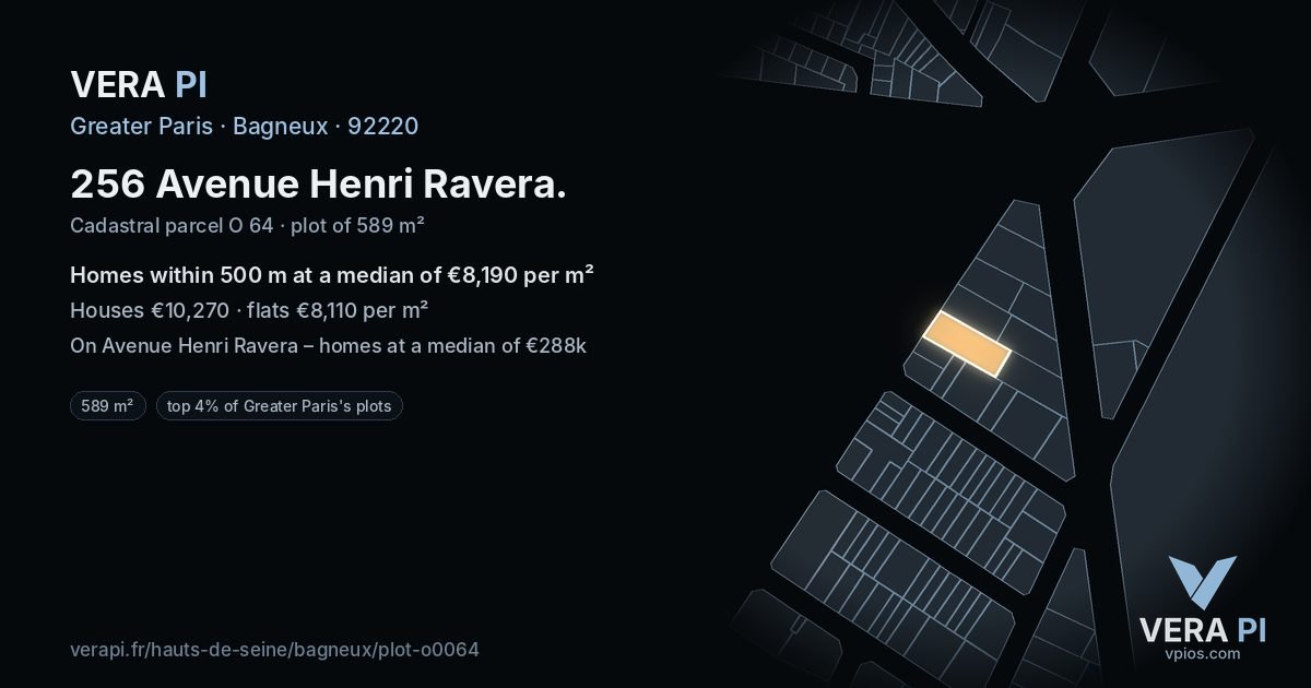 256 Avenue Henri Ravera, Bagneux at night – the plot lit, the parcels around coloured by the prices near them