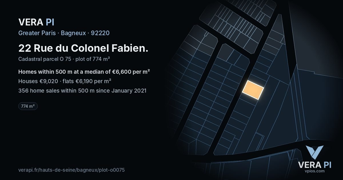 22 Rue du Colonel Fabien, Bagneux at night – the plot lit, the parcels around coloured by the prices near them