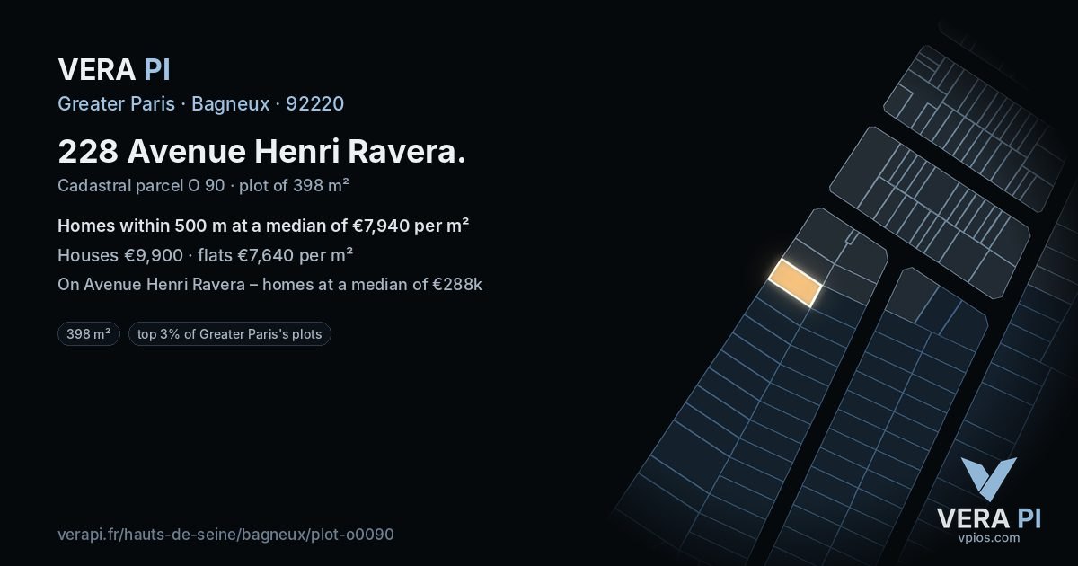 228 Avenue Henri Ravera, Bagneux at night – the plot lit, the parcels around coloured by the prices near them