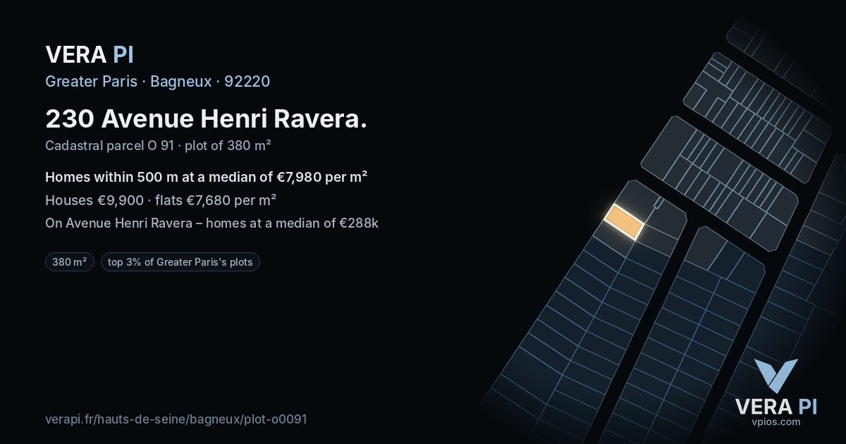230 Avenue Henri Ravera, Bagneux at night – the plot lit, the parcels around coloured by the prices near them