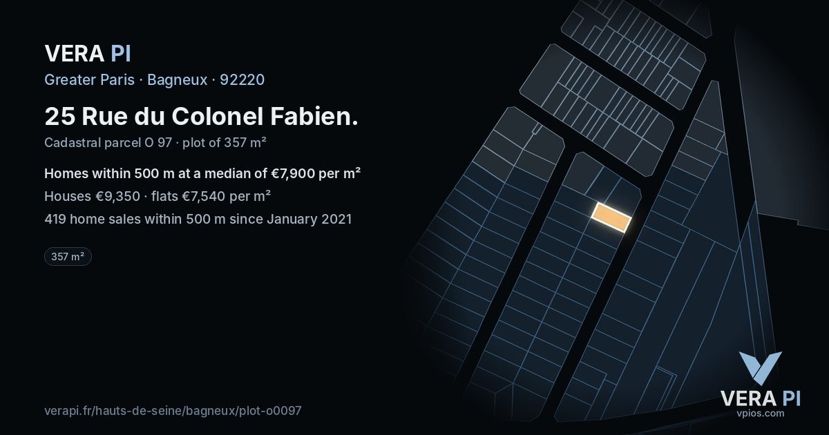 25 Rue du Colonel Fabien, Bagneux at night – the plot lit, the parcels around coloured by the prices near them