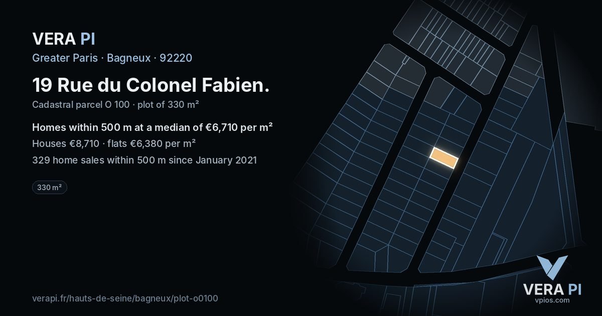 19 Rue du Colonel Fabien, Bagneux at night – the plot lit, the parcels around coloured by the prices near them