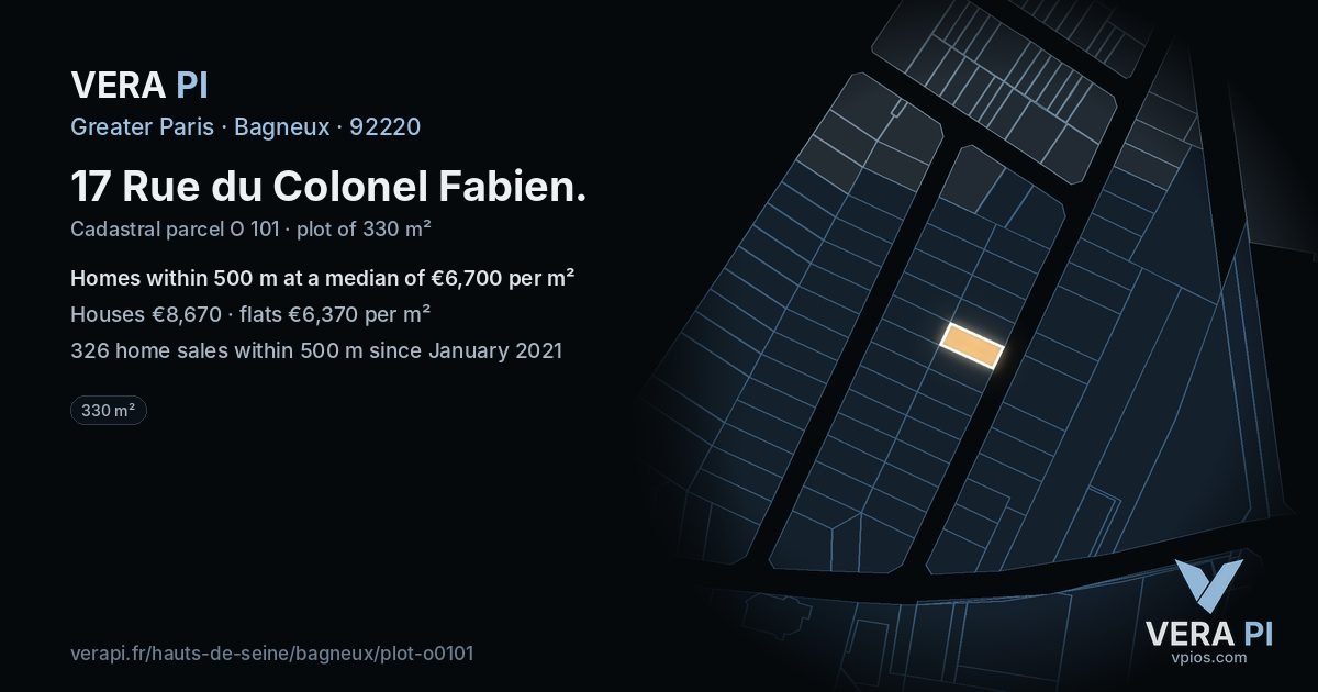 17 Rue du Colonel Fabien, Bagneux at night – the plot lit, the parcels around coloured by the prices near them