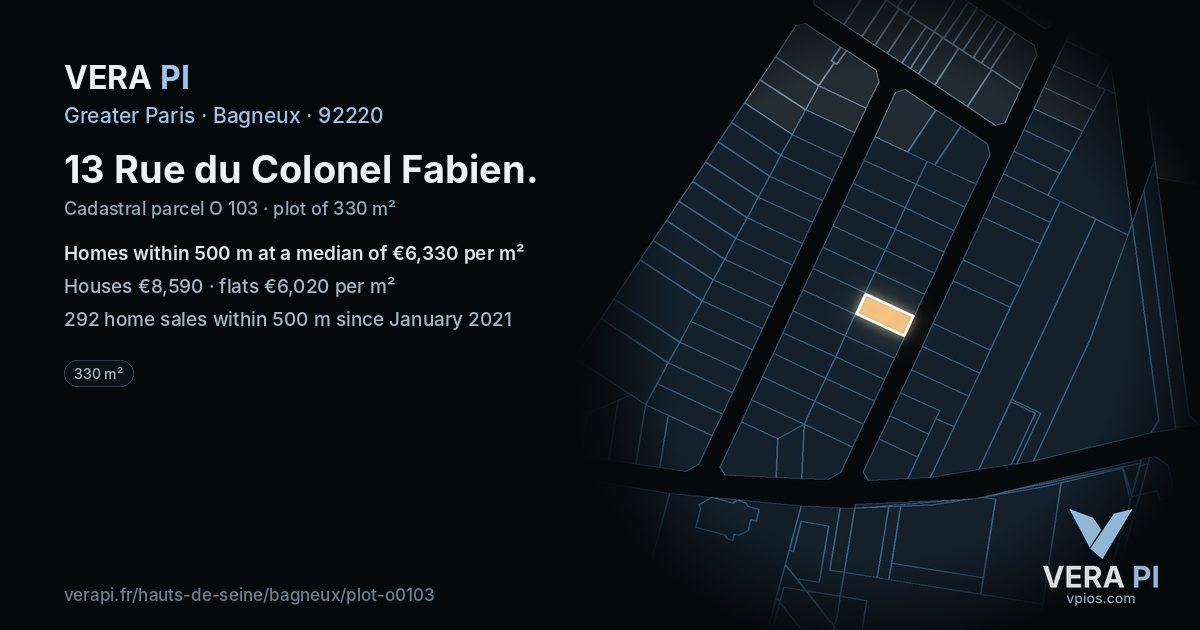 13 Rue du Colonel Fabien, Bagneux at night – the plot lit, the parcels around coloured by the prices near them