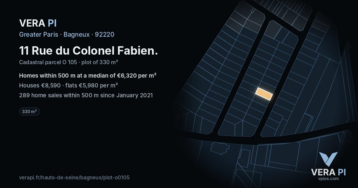 11 Rue du Colonel Fabien, Bagneux at night – the plot lit, the parcels around coloured by the prices near them