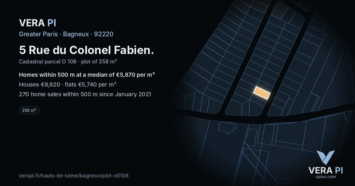 5 Rue du Colonel Fabien, Bagneux at night – the plot lit, the parcels around coloured by the prices near them