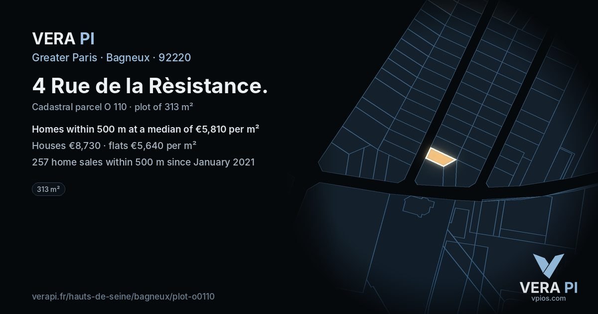 4 Rue de la Rèsistance, Bagneux at night – the plot lit, the parcels around coloured by the prices near them