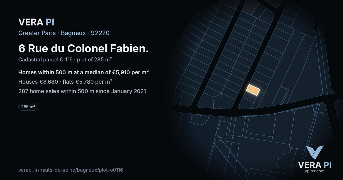 6 Rue du Colonel Fabien, Bagneux at night – the plot lit, the parcels around coloured by the prices near them
