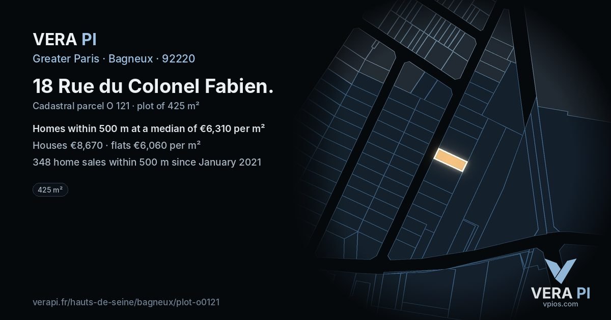 18 Rue du Colonel Fabien, Bagneux at night – the plot lit, the parcels around coloured by the prices near them
