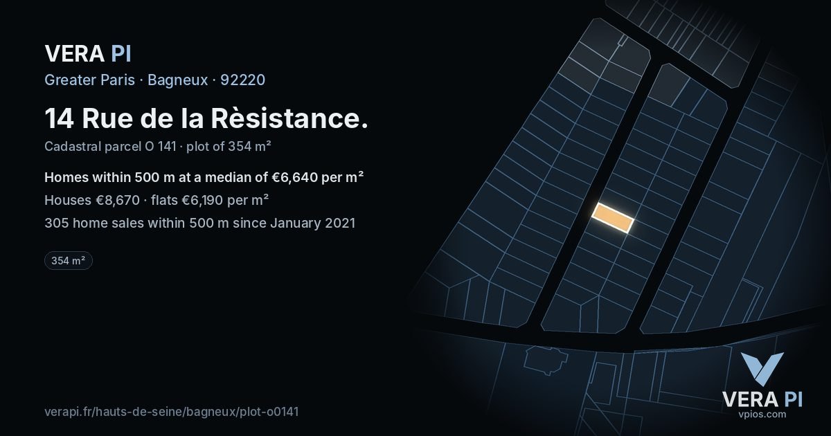 14 Rue de la Rèsistance, Bagneux at night – the plot lit, the parcels around coloured by the prices near them