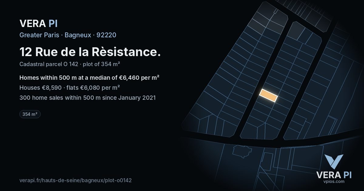 12 Rue de la Rèsistance, Bagneux at night – the plot lit, the parcels around coloured by the prices near them