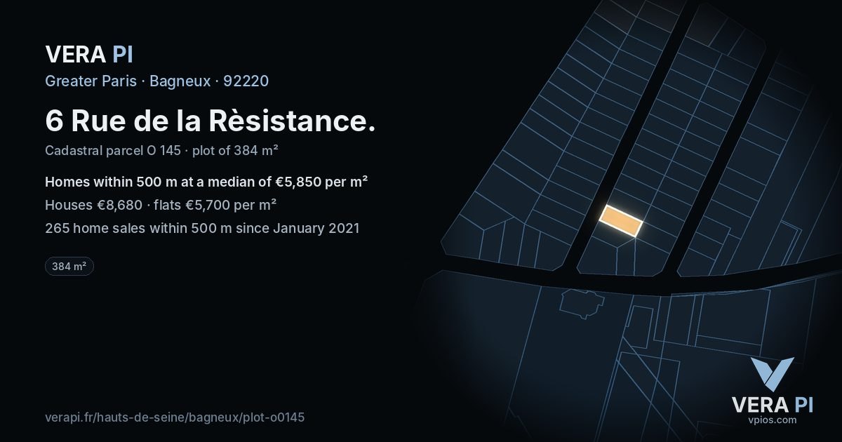 6 Rue de la Rèsistance, Bagneux at night – the plot lit, the parcels around coloured by the prices near them