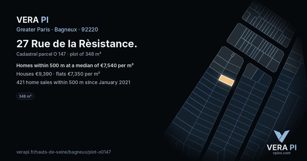 27 Rue de la Rèsistance, Bagneux at night – the plot lit, the parcels around coloured by the prices near them