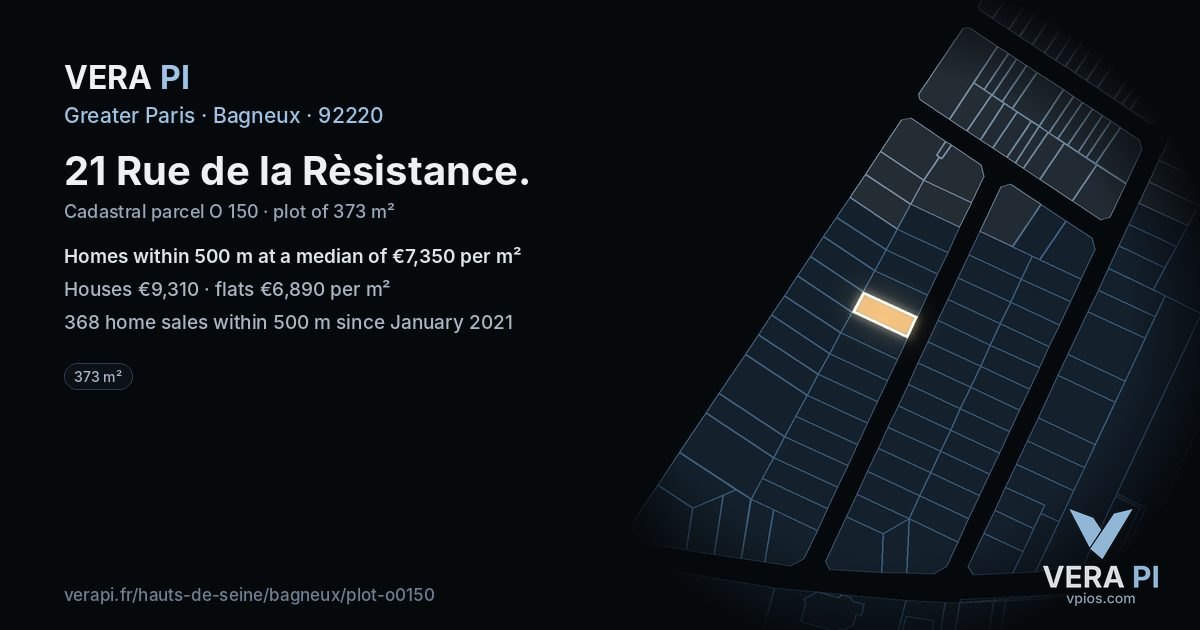 21 Rue de la Rèsistance, Bagneux at night – the plot lit, the parcels around coloured by the prices near them