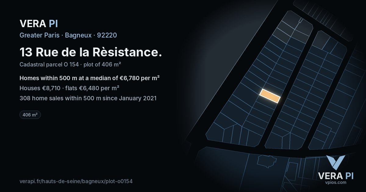13 Rue de la Rèsistance, Bagneux at night – the plot lit, the parcels around coloured by the prices near them
