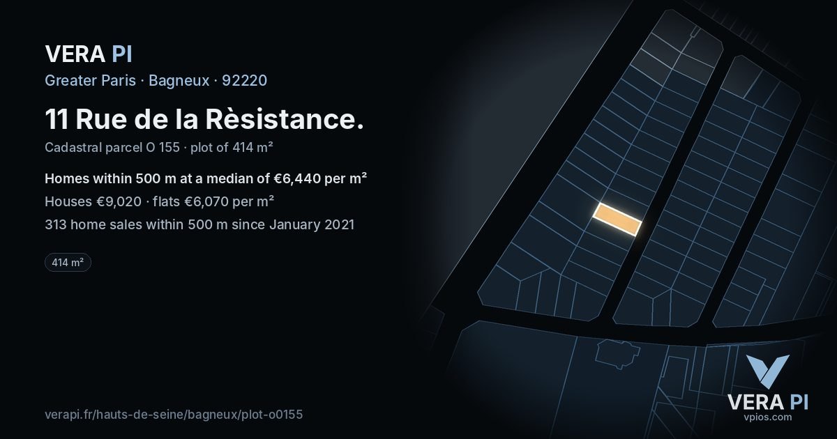 11 Rue de la Rèsistance, Bagneux at night – the plot lit, the parcels around coloured by the prices near them