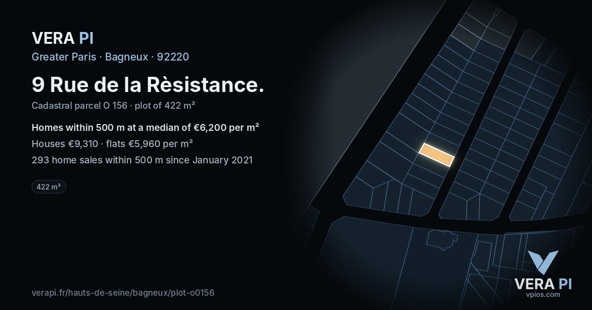 9 Rue de la Rèsistance, Bagneux at night – the plot lit, the parcels around coloured by the prices near them