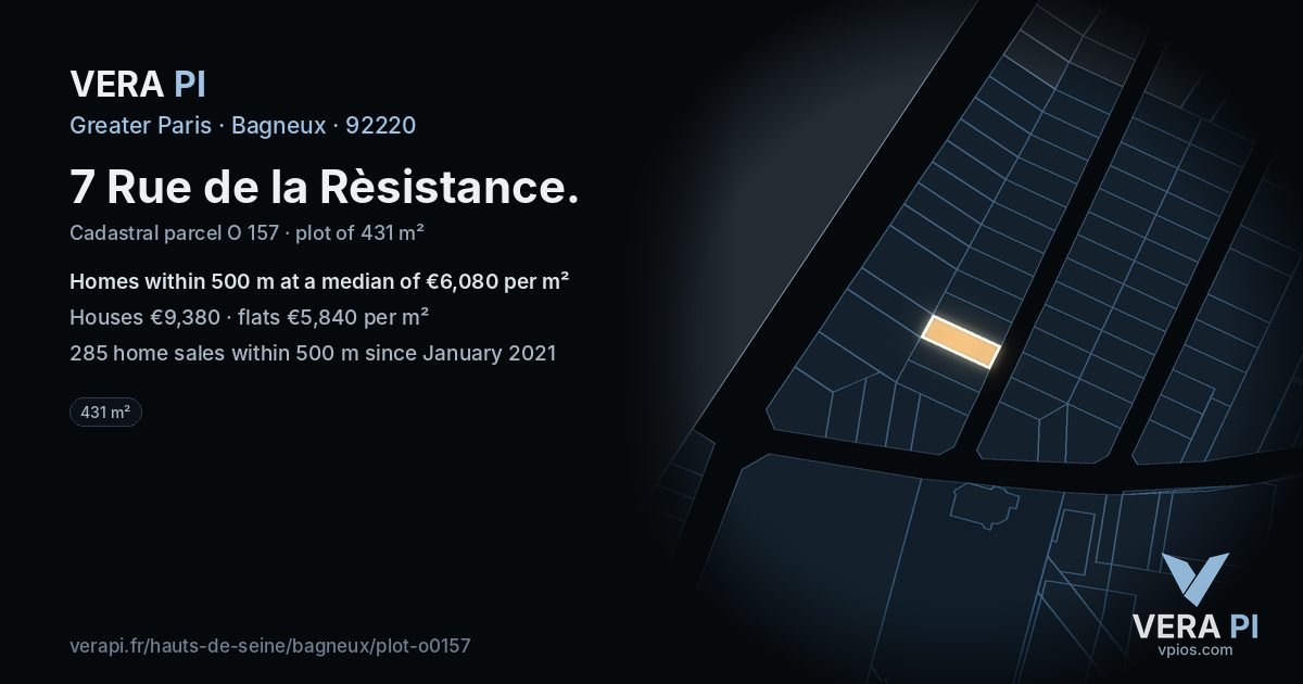 7 Rue de la Rèsistance, Bagneux at night – the plot lit, the parcels around coloured by the prices near them