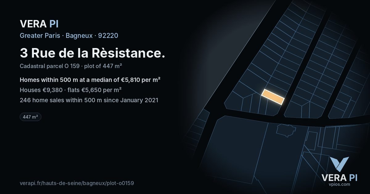 3 Rue de la Rèsistance, Bagneux at night – the plot lit, the parcels around coloured by the prices near them