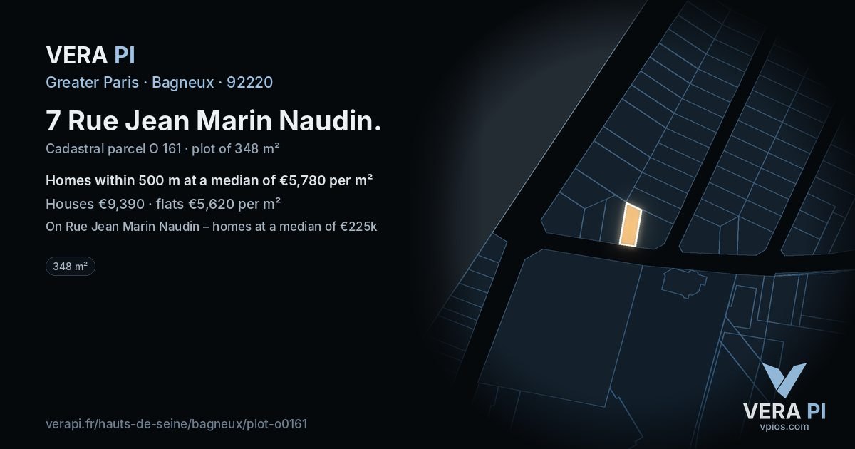 7 Rue Jean Marin Naudin, Bagneux at night – the plot lit, the parcels around coloured by the prices near them