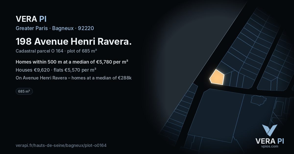 198 Avenue Henri Ravera, Bagneux at night – the plot lit, the parcels around coloured by the prices near them