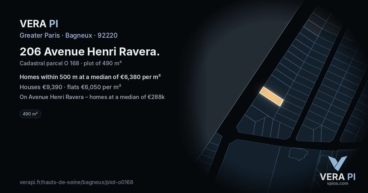 206 Avenue Henri Ravera, Bagneux at night – the plot lit, the parcels around coloured by the prices near them
