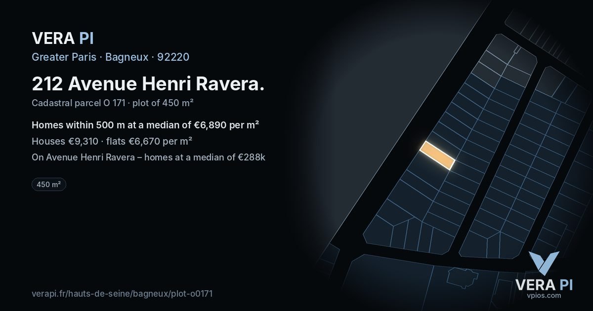 212 Avenue Henri Ravera, Bagneux at night – the plot lit, the parcels around coloured by the prices near them