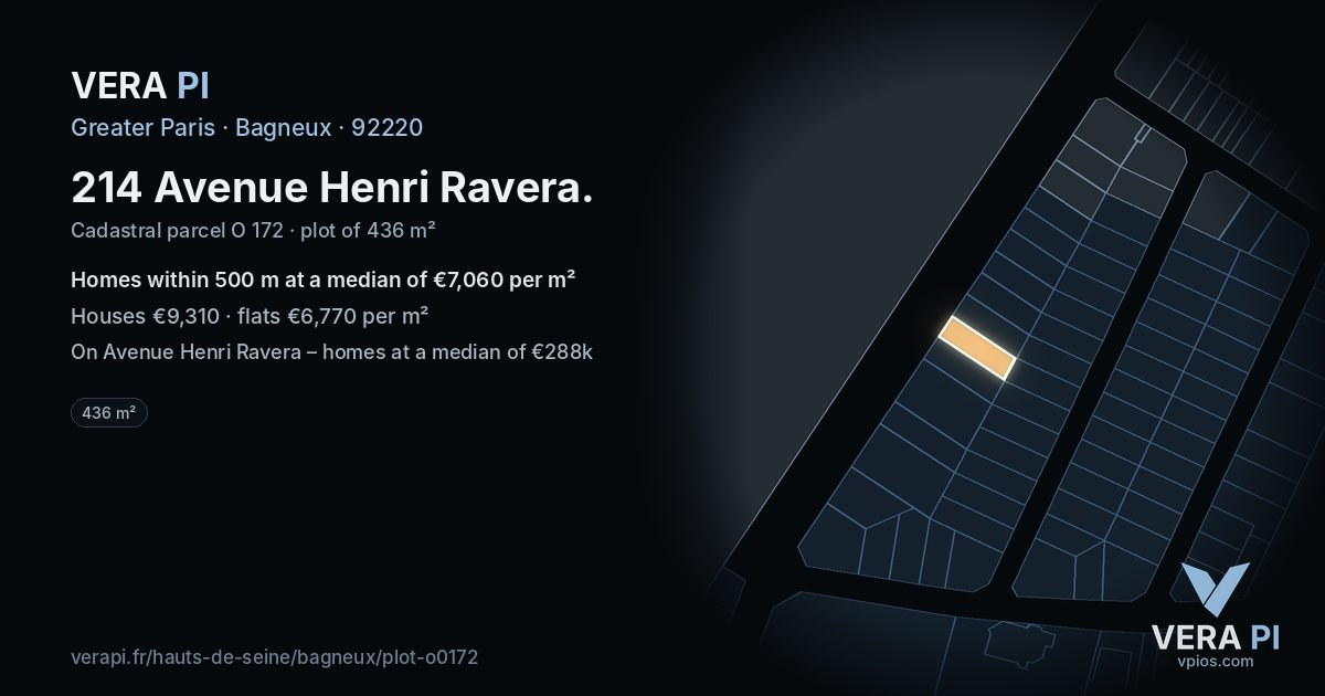 214 Avenue Henri Ravera, Bagneux at night – the plot lit, the parcels around coloured by the prices near them