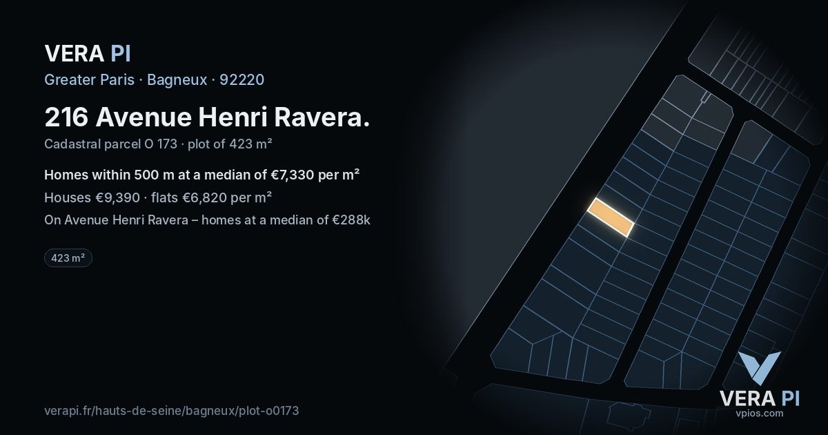 216 Avenue Henri Ravera, Bagneux at night – the plot lit, the parcels around coloured by the prices near them