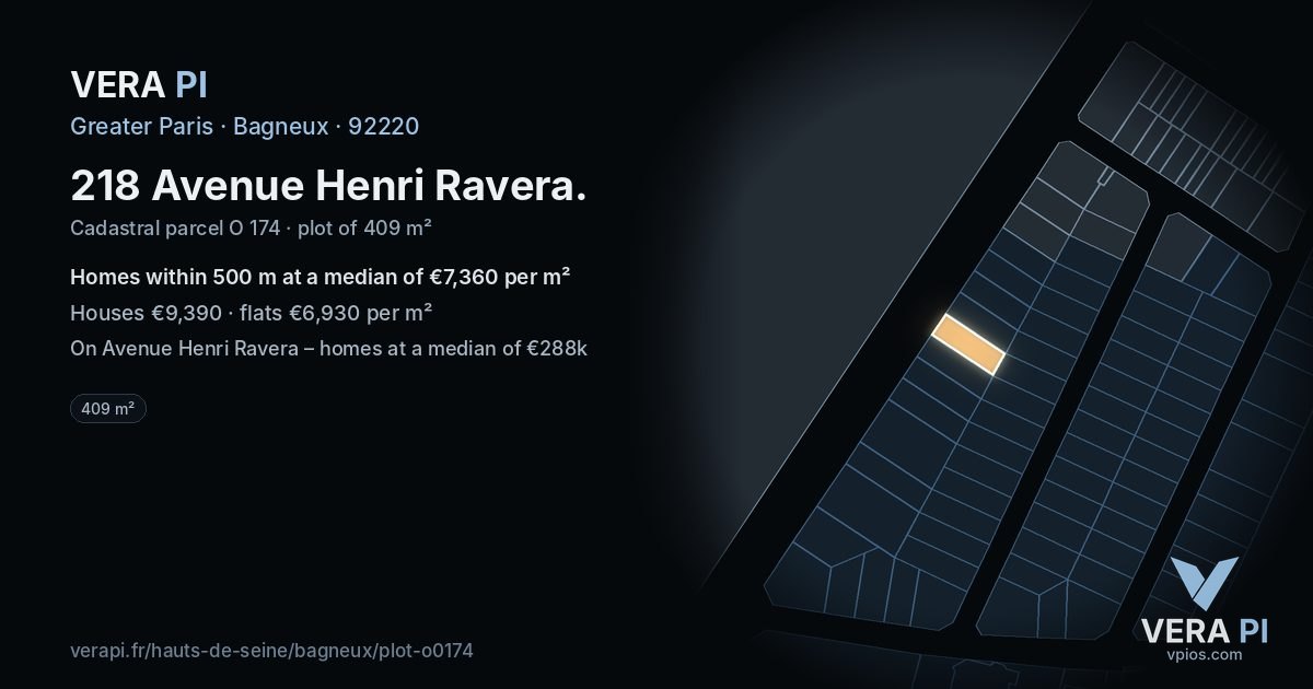 218 Avenue Henri Ravera, Bagneux at night – the plot lit, the parcels around coloured by the prices near them