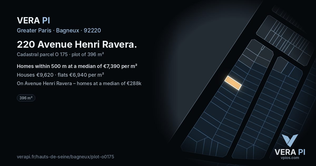220 Avenue Henri Ravera, Bagneux at night – the plot lit, the parcels around coloured by the prices near them