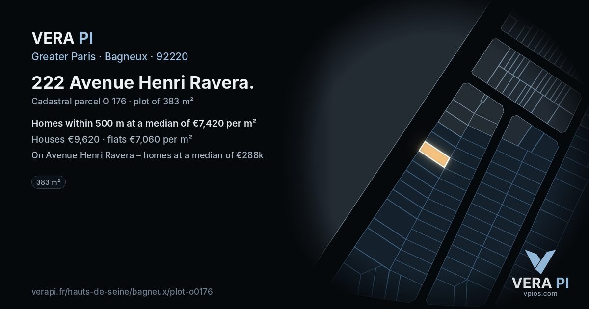 222 Avenue Henri Ravera, Bagneux at night – the plot lit, the parcels around coloured by the prices near them