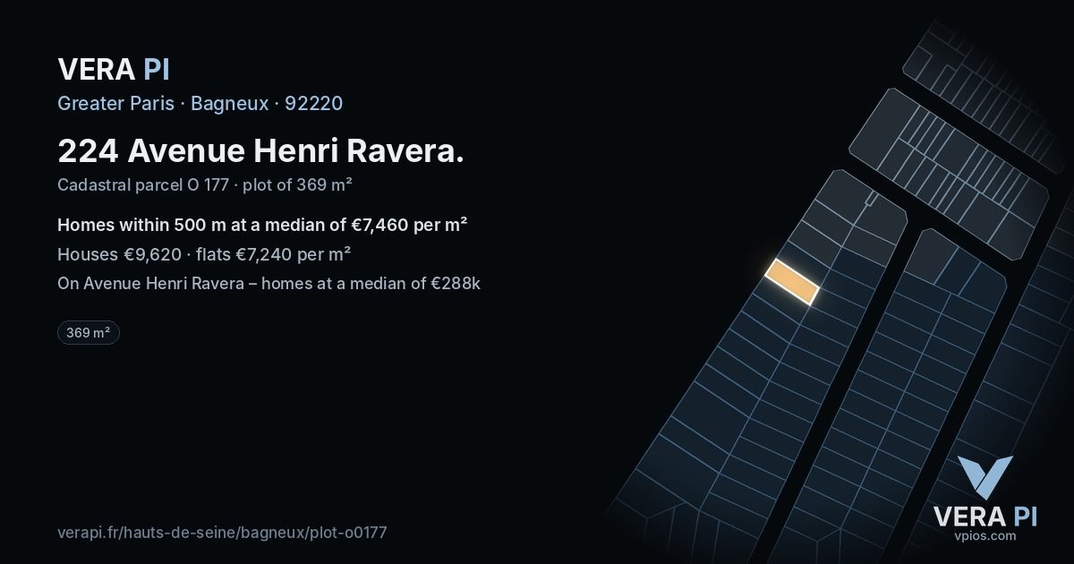 224 Avenue Henri Ravera, Bagneux at night – the plot lit, the parcels around coloured by the prices near them