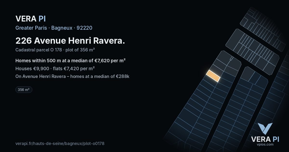226 Avenue Henri Ravera, Bagneux at night – the plot lit, the parcels around coloured by the prices near them