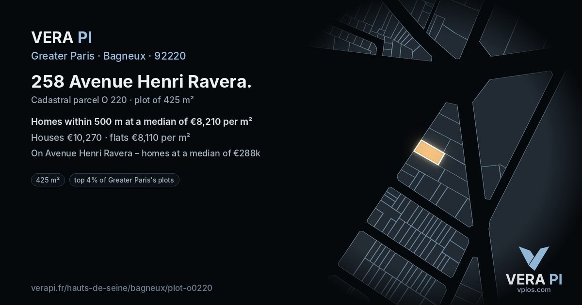 258 Avenue Henri Ravera, Bagneux at night – the plot lit, the parcels around coloured by the prices near them