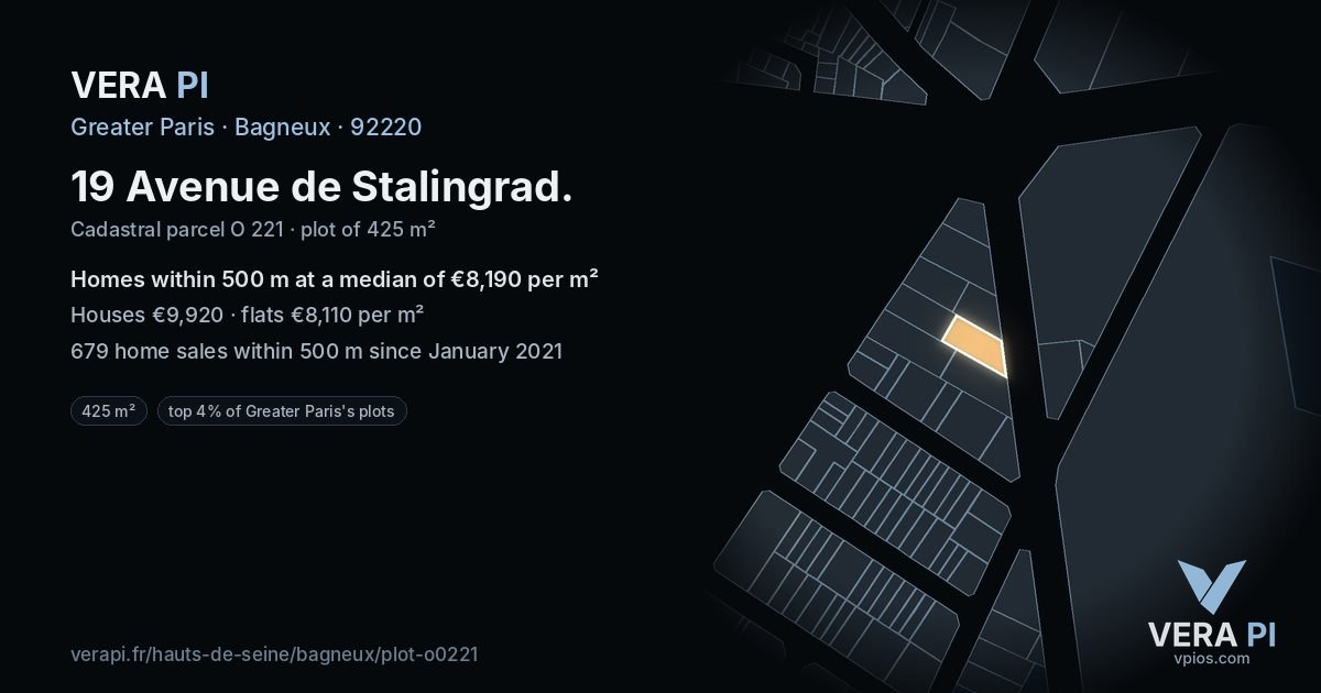19 Avenue de Stalingrad, Bagneux at night – the plot lit, the parcels around coloured by the prices near them