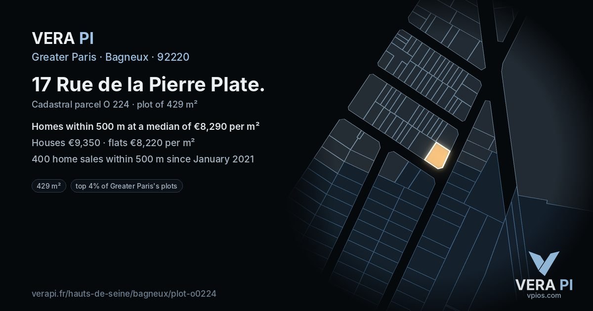 17 Rue de la Pierre Plate, Bagneux at night – the plot lit, the parcels around coloured by the prices near them