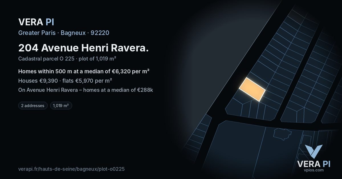 204 Avenue Henri Ravera, Bagneux at night – the plot lit, the parcels around coloured by the prices near them