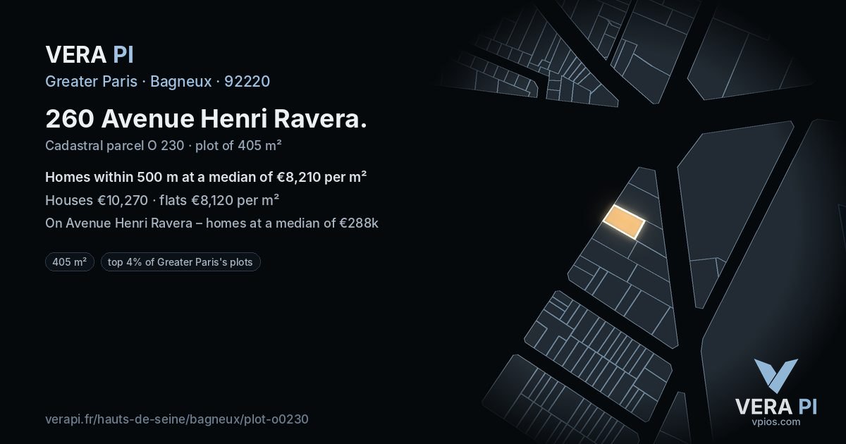 260 Avenue Henri Ravera, Bagneux at night – the plot lit, the parcels around coloured by the prices near them