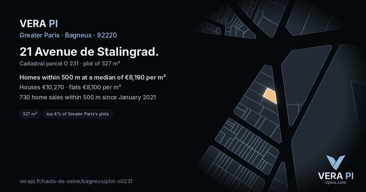 21 Avenue de Stalingrad, Bagneux at night – the plot lit, the parcels around coloured by the prices near them