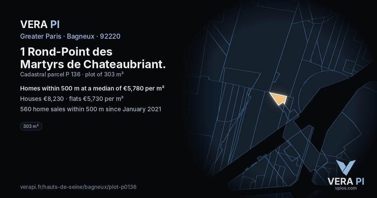 1 Rond-Point des Martyrs de Chateaubriant, Bagneux at night – the plot lit, the parcels around coloured by the prices near them
