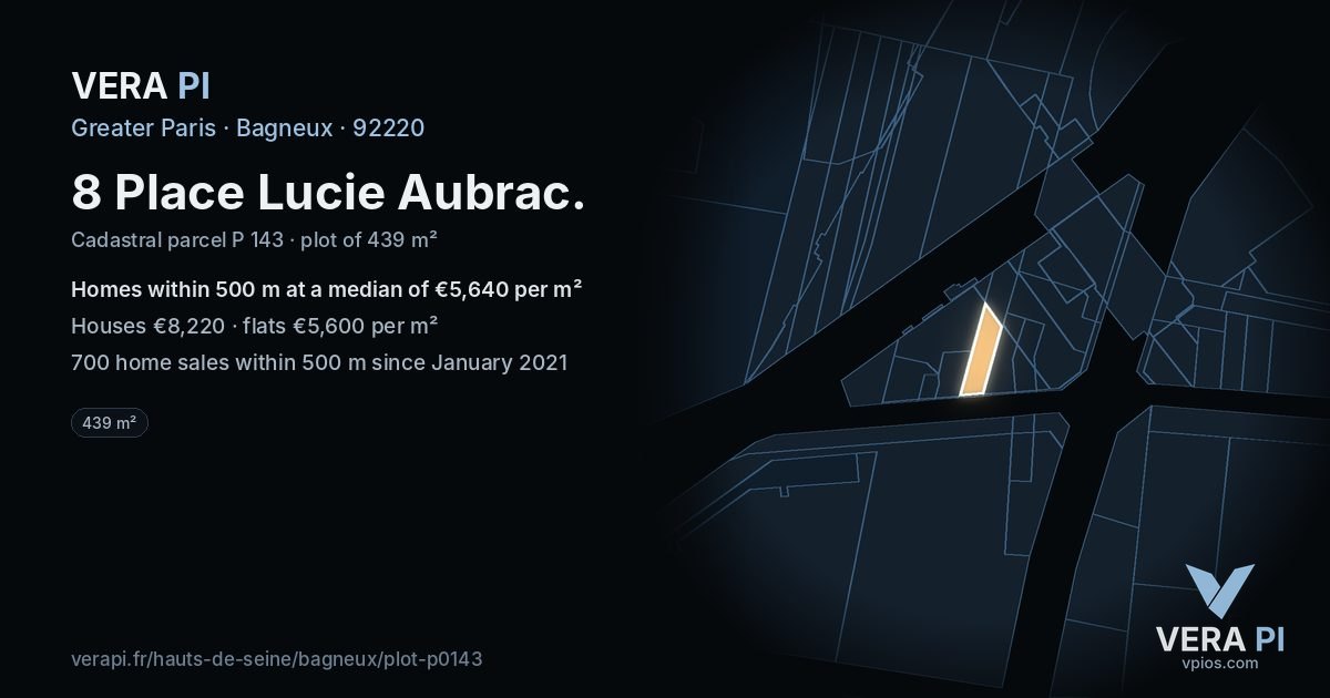 8 Place Lucie Aubrac, Bagneux at night – the plot lit, the parcels around coloured by the prices near them