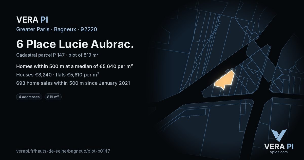 6 Place Lucie Aubrac, Bagneux at night – the plot lit, the parcels around coloured by the prices near them