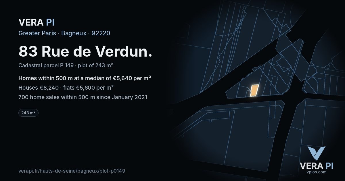 83 Rue de Verdun, Bagneux at night – the plot lit, the parcels around coloured by the prices near them