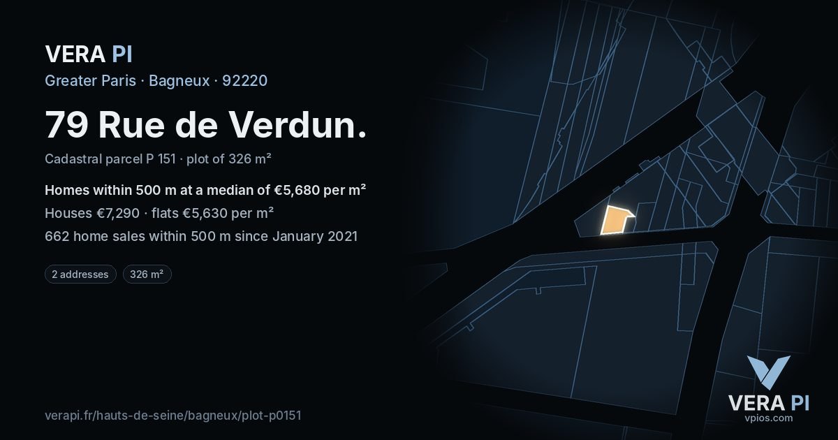 79 Rue de Verdun, Bagneux at night – the plot lit, the parcels around coloured by the prices near them