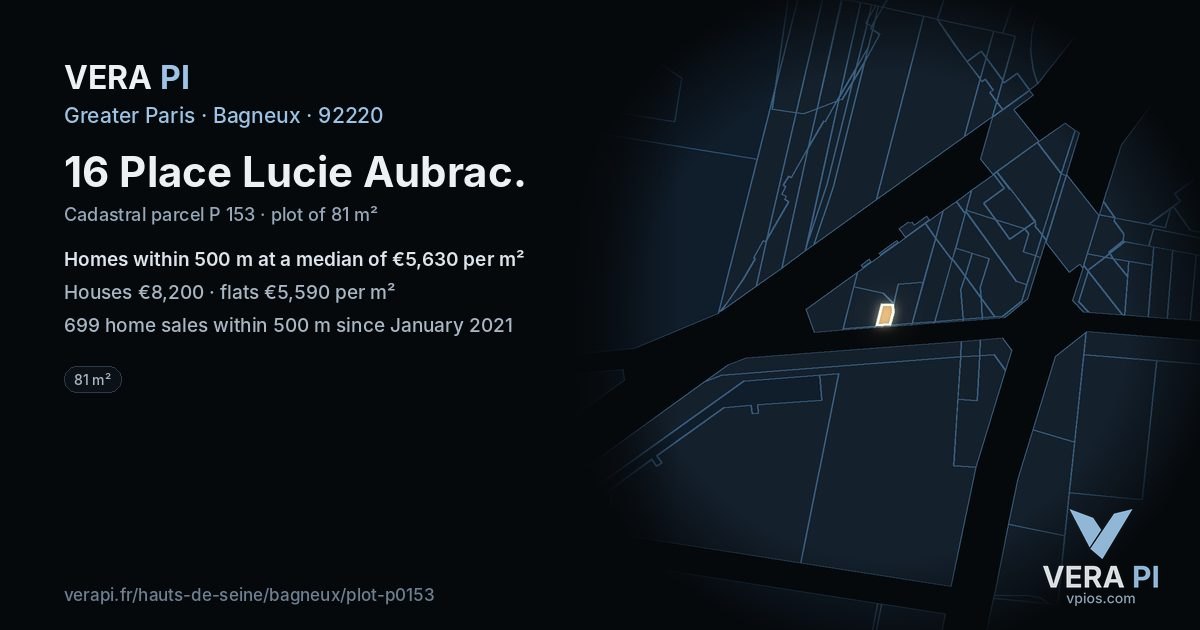 16 Place Lucie Aubrac, Bagneux at night – the plot lit, the parcels around coloured by the prices near them